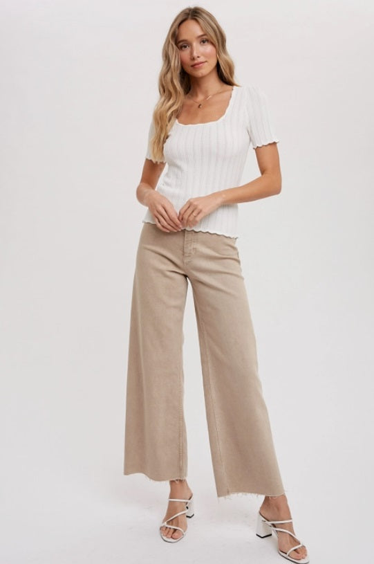 Blu Ivy Scalloped Hem S/S Knit Top, Ivory