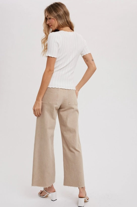 Blu Ivy Scalloped Hem S/S Knit Top, Ivory