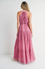 Women's/Junior Tiered Halter Tie Waist Maxi Sun Dress, Orchid Pink