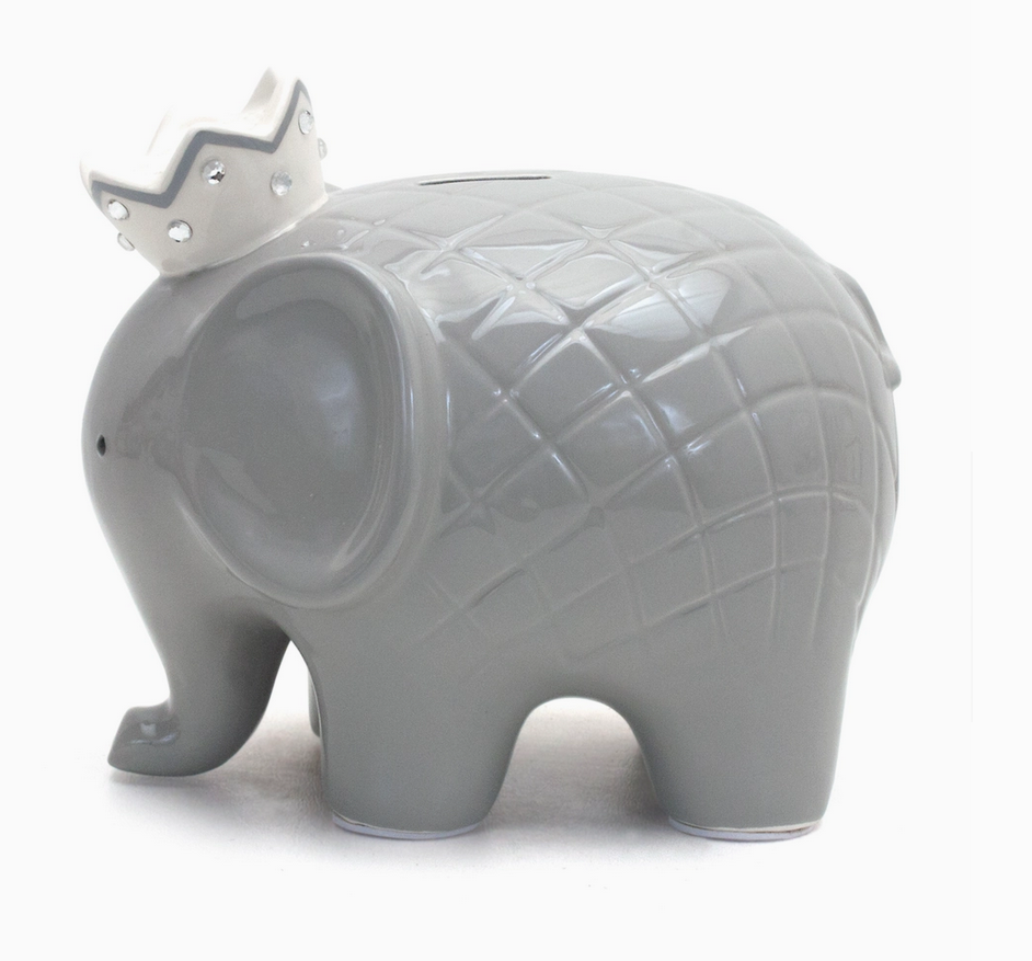 Handpainted Ceramic Money Bank - Gender Neutral Elephant Grey