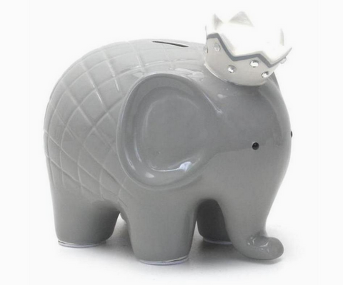 Handpainted Ceramic Money Bank - Gender Neutral Elephant Grey