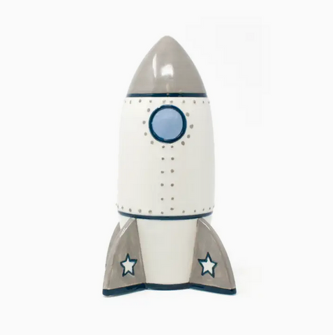 Handpainted Ceramic Money Bank - Spaceship Rocket