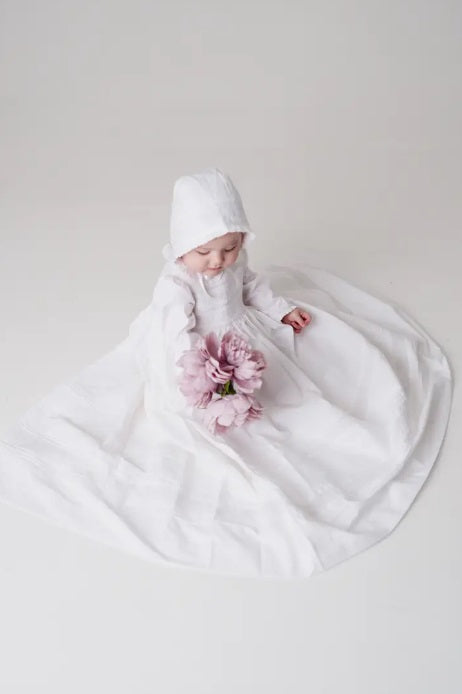 Heirloom Christening Gown, UNISEX, Hand Smocked, White w/Bonnet & Bloomer