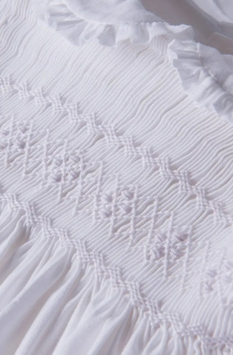 Heirloom Christening Gown, UNISEX, Hand Smocked, White w/Bonnet & Bloomer