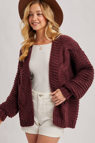 Women's/Junior Chunky Knit Cardigan Sweater - Maroon