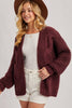 Chunky knit hip length cardigan - maroon, women's and juniors