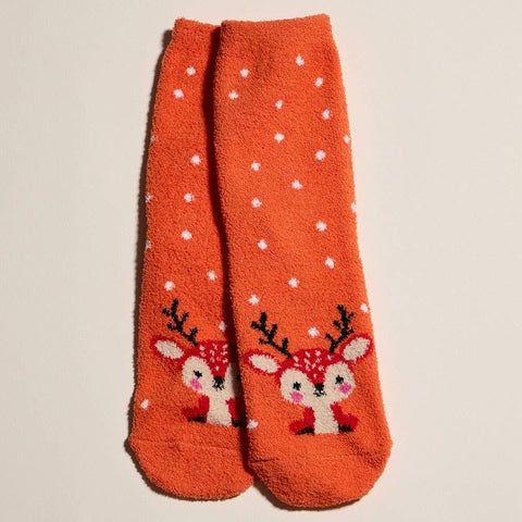 Cozy Fuzzy Holiday Socks - Pumpkin Deer