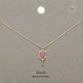 Crystal Pave Stone Pickleball Pendant Necklace: Gold and Fuchsia