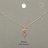 Crystal Pave Stone Pickleball Pendant Necklace: Gold and Fuchsia