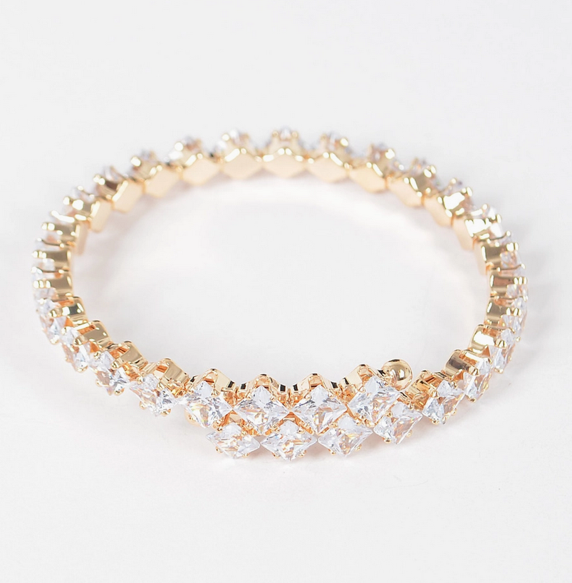 Crystal Cuff Bracelet - Clear/Gold