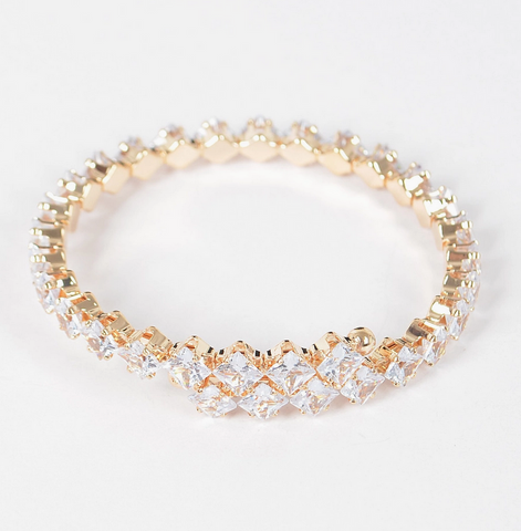 Crystal Cuff Bracelet - Clear/Gold
