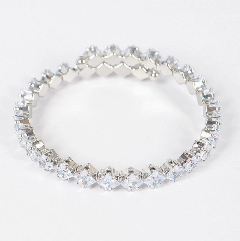 Crystal Cuff Bracelet - Clear/Silver