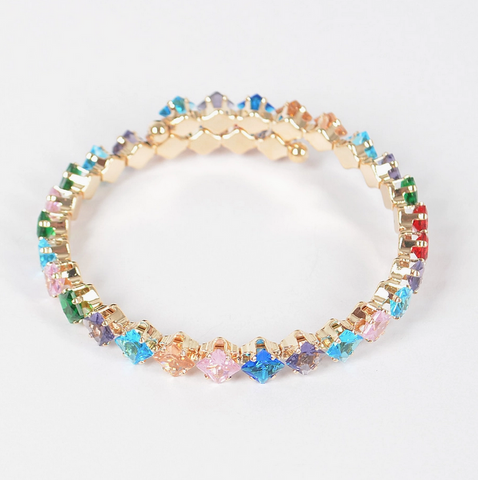 Crystal Cuff Bracelet - Multi Color/Gold