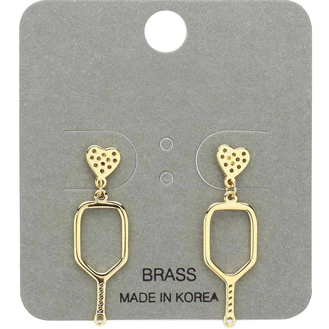 Dangle Earrings, Pickleball Paddle Heart: Gold