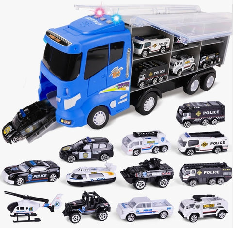 Die Cast Vehicles & Carrier Toy Set, 13 PC, Police