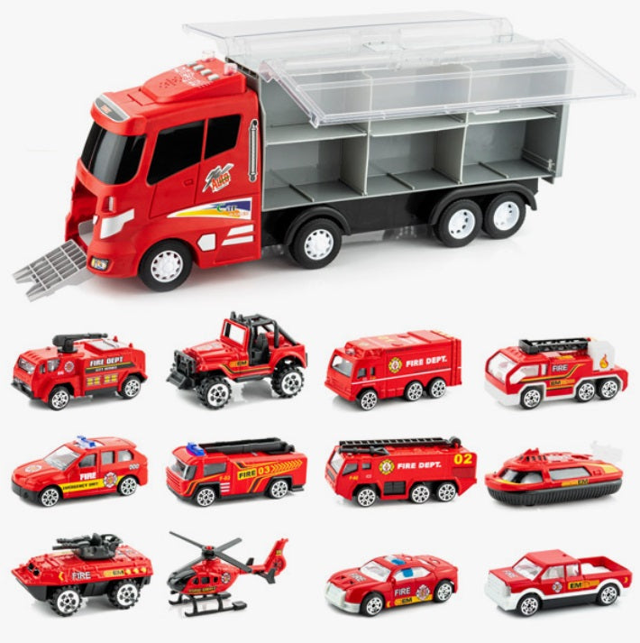 Die Cast Vehicles & Carrier Toy Set, 13 PC, Fire Vehicles