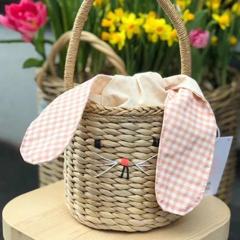 Easter Basket, Gingham Tie Ear Bunny