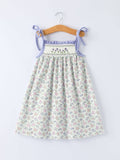 Embroidered Smocked Spaghetti Strap Dress - Purple Tulips