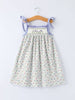 Embroidered Smocked Spaghetti Strap Dress - Purple Tulips