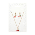 Enamel Pendant Necklace and Dangle Earring Set - Red Cherry, Gold