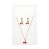 Enamel Pendant Necklace and Dangle Earring Set - Red Cherry, Gold