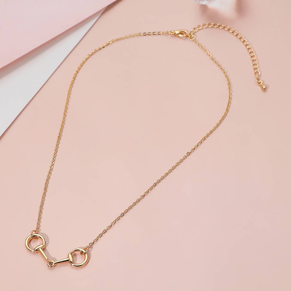 Equestrian Metal Horse Bit Pendant Necklace: Gold Chain