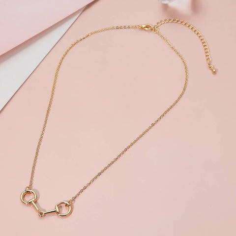 Equestrian Metal Horse Bit Pendant Necklace: Gold