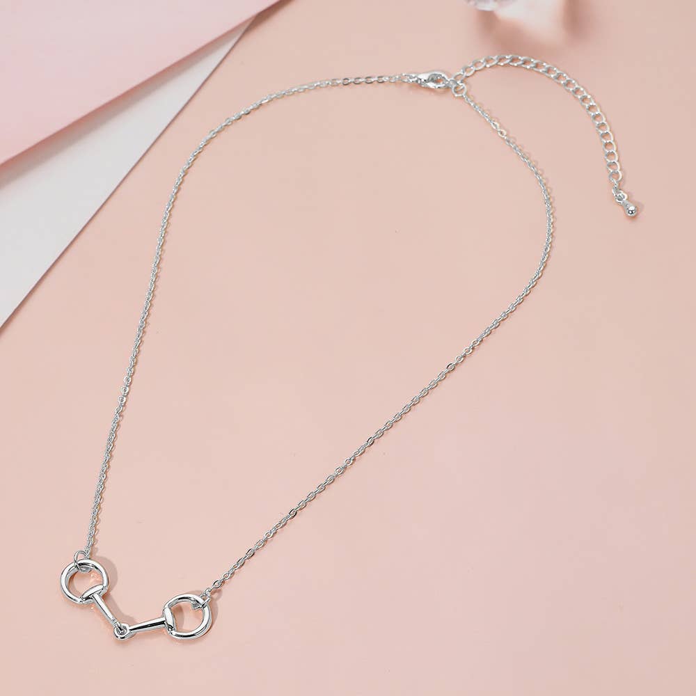 Equestrian Metal Horse Bit Pendant Necklace: Silver