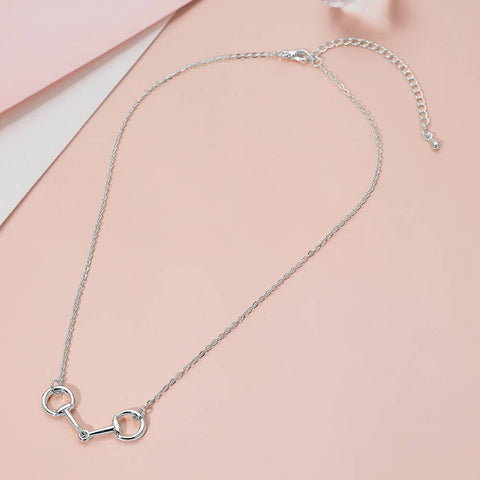 Equestrian Metal Horse Bit Pendant Necklace: Silver