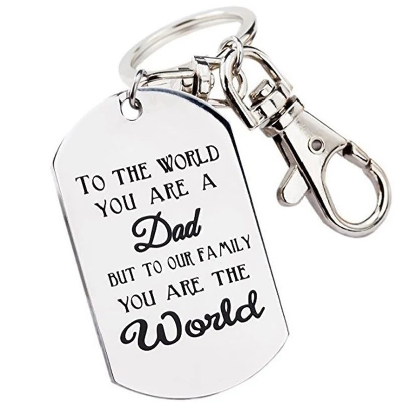 Silver Plated Dad Key Chain - Dad, You Are The World