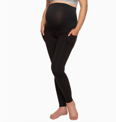 Maternity Sueded Side Pocket Active Athleisure Leggings, Classic Black