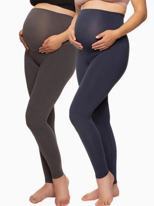 Velvety Soft 2 Pair Full Belly Coverage Legging Set, Charcoal/Navy