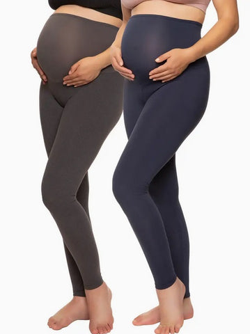 Maternity Velvety Soft 2 Pair Full Belly Coverage Legging Set, Charcoal/Navy