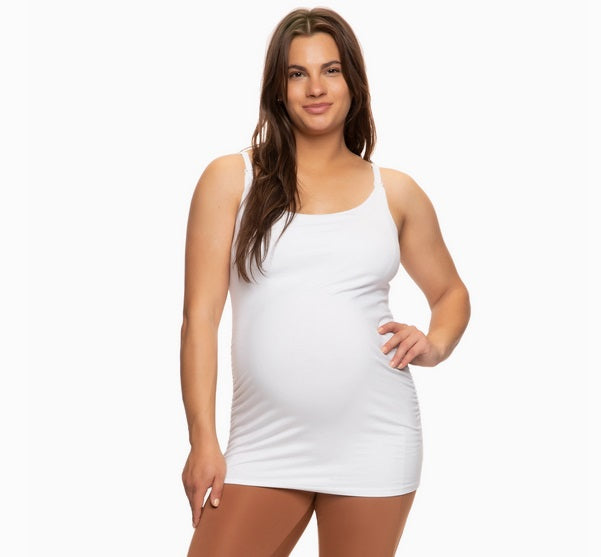 Maternity nursing clip cami tank top, white, front view