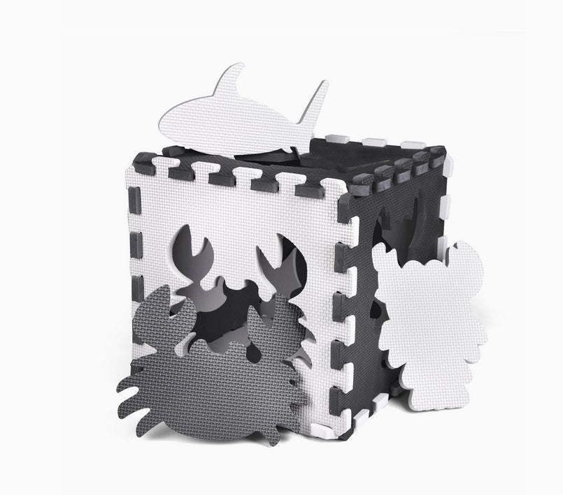 XL B/W Foam Play Mat Set - ~4.6 ft Square, Ocean Life