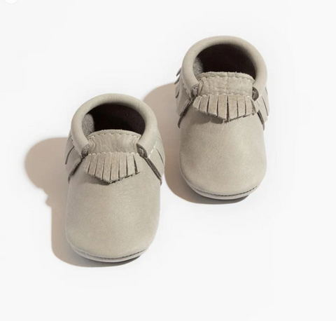 Freshly Picked First Pair Moccasins, Soft Soled Leather Bottom Salt Flats Grey