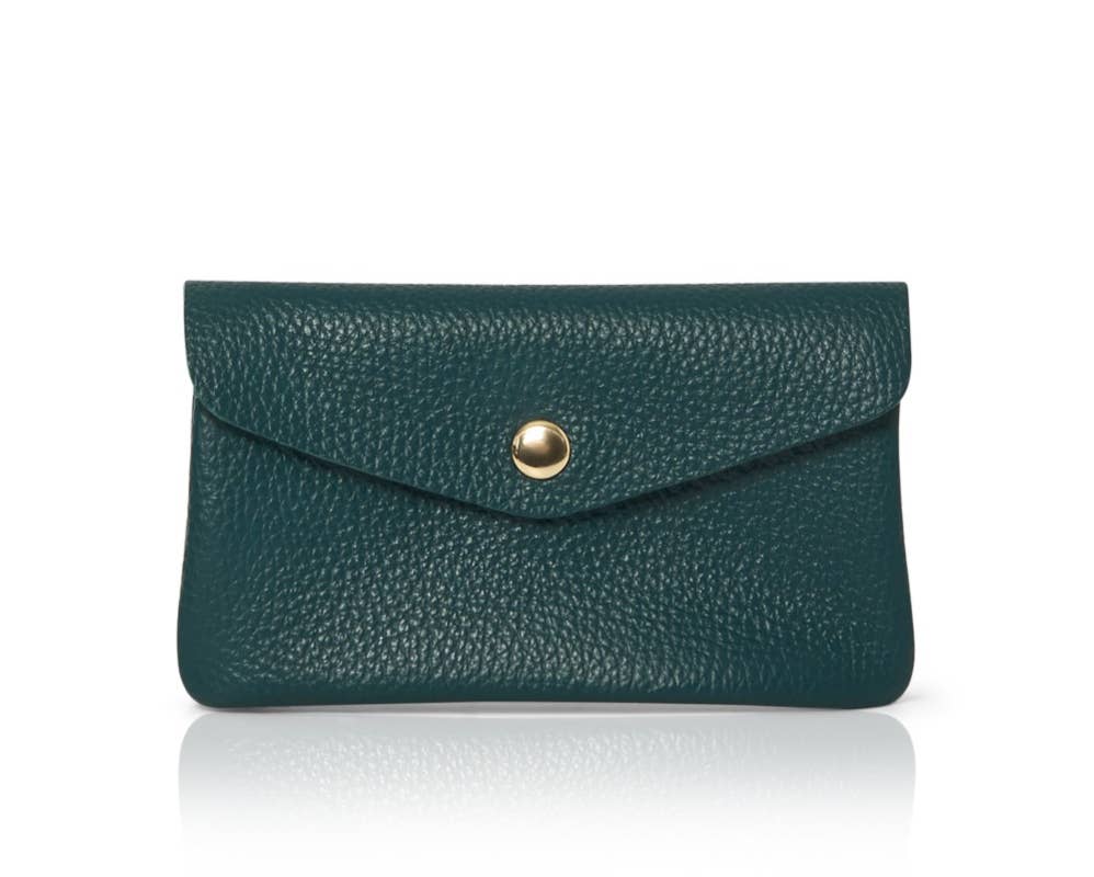 Genuine Italian Leather Coin Purse And Card Holder - Dark Teal Peacock