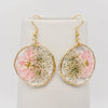 Genuine Pressed Flower Hook 1.75" DIA Dangle Earrings, Delphinium & Queen Anne's Lace gifts for women