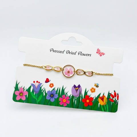 Genuine Pressed Flowers Bracelet - Round & Infinity - Pink Petals