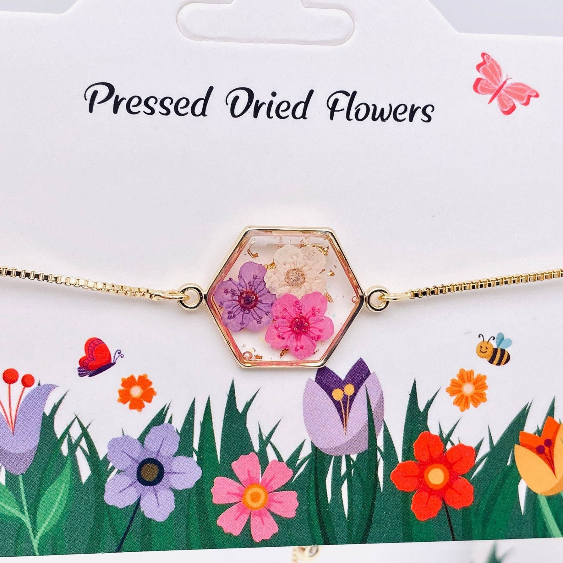 Genuine Pressed Flowers Bracelet - Single Hexagon - Narcissus
