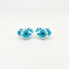 Genuine Pressed Flowers Earrings Resin Heart - Queen Anne's Lace &amp; Daffodil, Blue