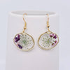 Genuine Pressed Flowers Gold Hook Dangle Earrings, Lobularia Maritima, unique, one of a kind.