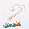 Genuine Pressed Flowers Long Ellipse Charm Necklace, Lobelia and Queen Anne's Lace Unique gift for moms