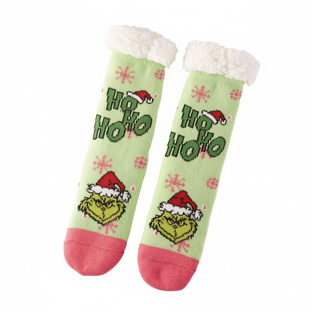 Ho Ho Ho Grinch design plush slipper socks