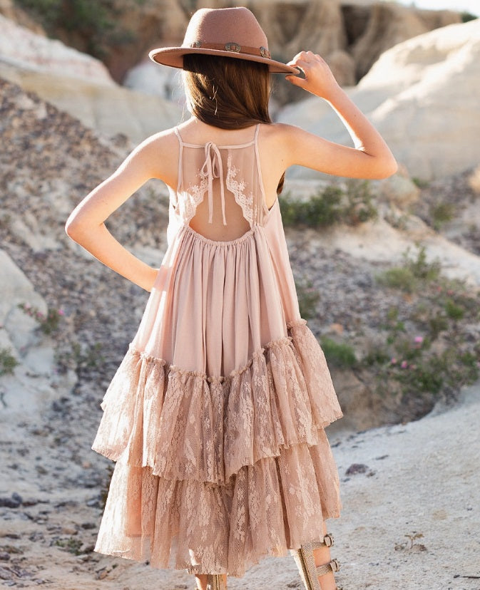 Joyfolie Vintage Layered Lace Hi-Low Dress, Catrina Desert Shell Bubble Belly moms | babies | kids Joyfolie Vintage Layered Lace Hi-Low Dress, Catrina Desert Shell Bubble Belly moms | babies | kids