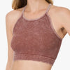 Ladies / Junior Washed Ribbed Seamless Cropped Tank Top - Rust Red