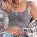 Ladies / Junior Washed Ribbed Square Neck Cropped Tank Top - Ash Grey