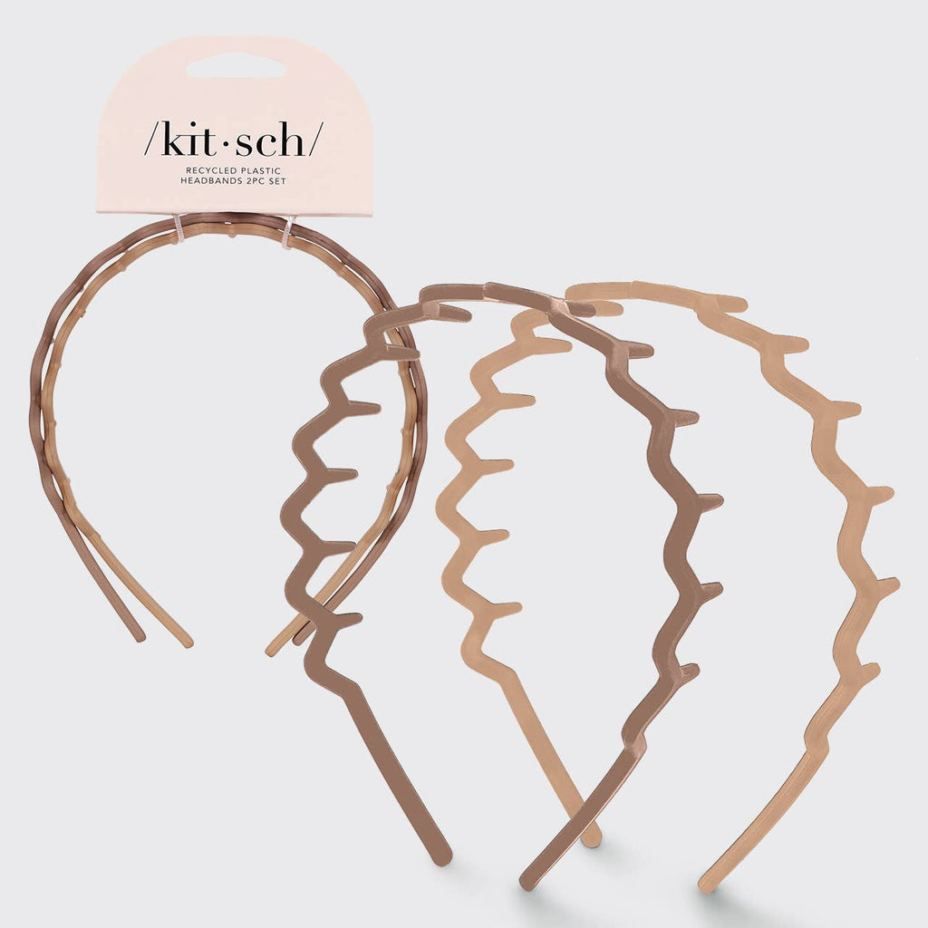 Kitsch Recycled Non-Slip Plastic Zig Zag Headband 2pc - Neutral