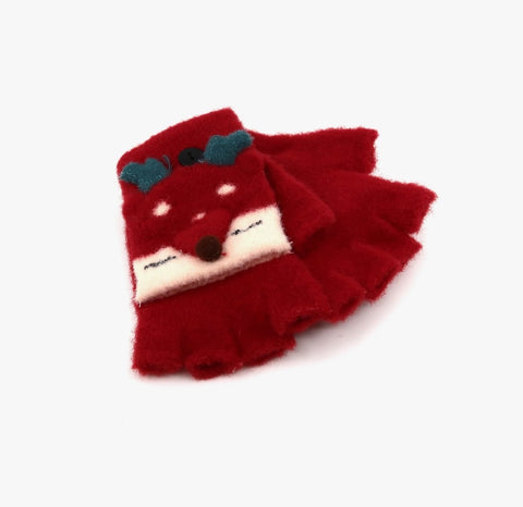 Fold-over Kids Convertible Gloves - Deer Red