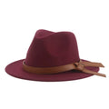Large Brim Felt Fedora Hat, Leatherette Trim, Maroon, Wine Red